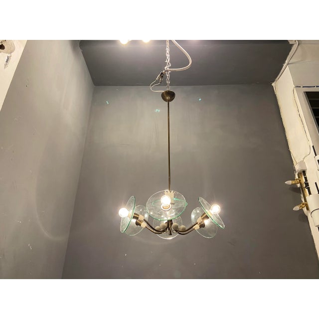 Cream Brass Glass Chandelier by Pietro Chiesa for Fontana Arte, 1940s For Sale - Image 8 of 10