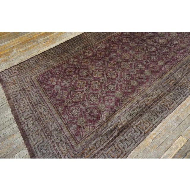 1900s Antique Large Chinese Diamond Grid Purple Baotou Knotted Runner Rug For Sale - Image 12 of 12