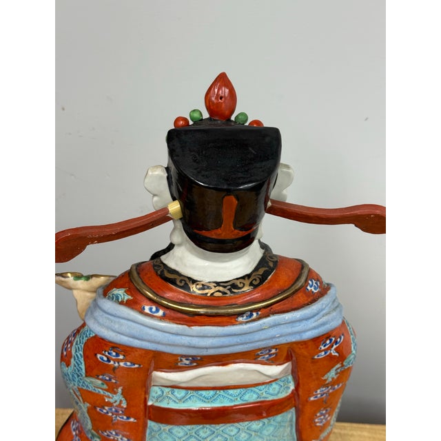 Blue Vintage Chinese Ceramic Figure of Lu Xing For Sale - Image 8 of 12