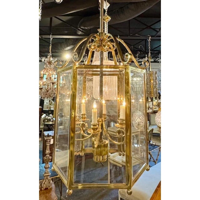 Vintage English Large Scale Gilt Brass Lantern For Sale In Dallas - Image 6 of 6