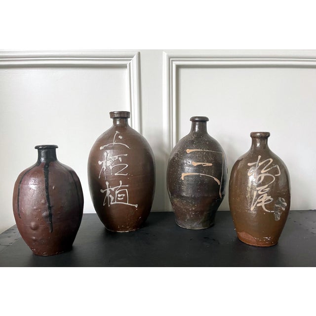 Japanese Collection of Four Japanese Tanba Tokkuri Sake Bottles For Sale - Image 3 of 18