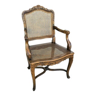 Louis XV French Provincial Style Cane Armchair Accent Desk Chair For Sale