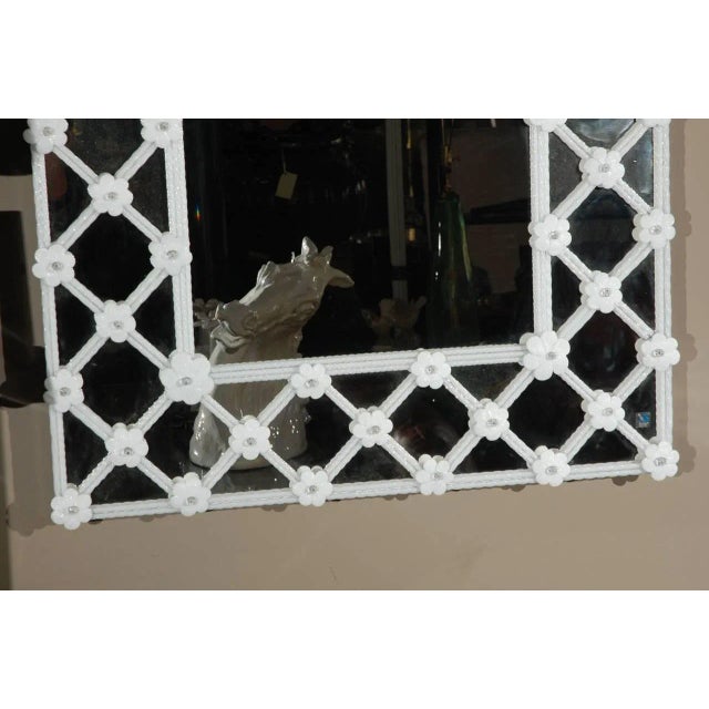 1990s Italian Mirror W/ White Murano Glass in Venetian Crisscross Design, 1990s. For Sale - Image 5 of 7