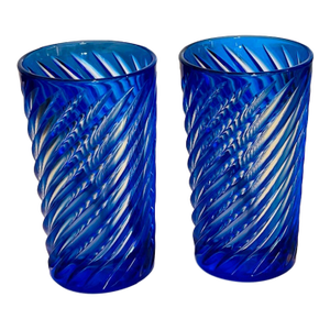 1970s Blue Swirl Crystal Glasses- a Pair
