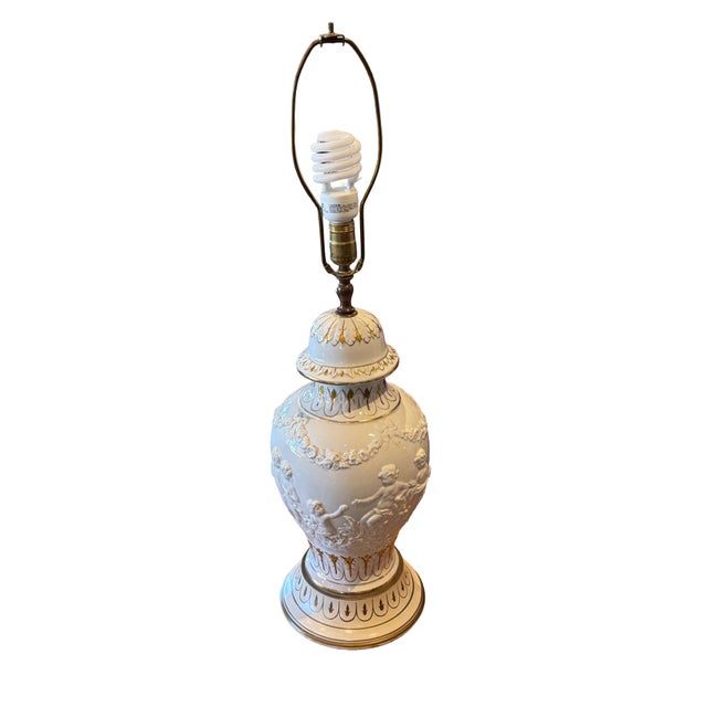 2000 - 2009 Neoclassical Cherub Table Lamps - Pair For Sale - Image 5 of 6