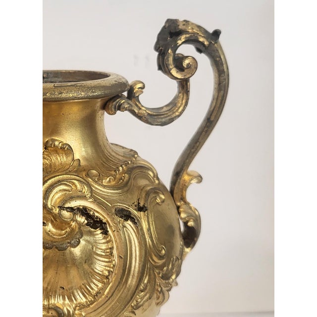 Pair Antique French 19th C Rococo Gilt Bronze Urns Barbedienne Vase on Marble For Sale - Image 16 of 18