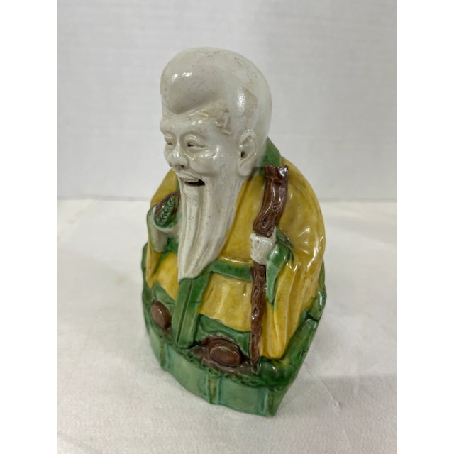 White Chinese Shou Lao Pottery Figurine For Sale - Image 8 of 9