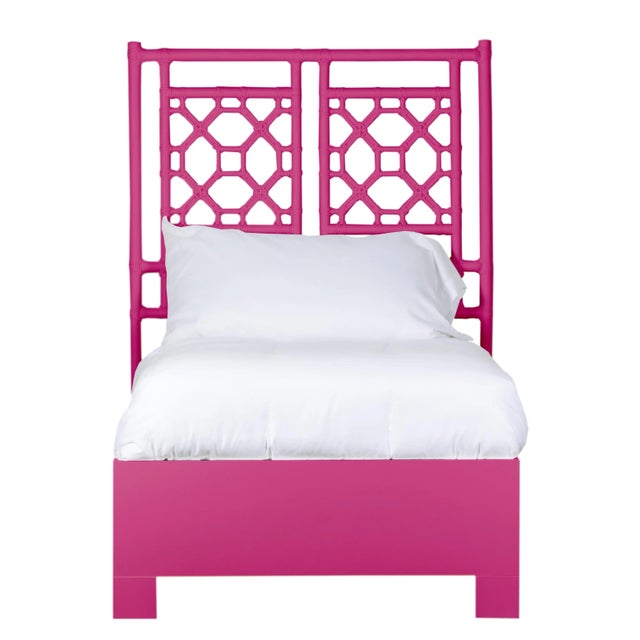 Chinoiserie Lattice Back Bed Twin Extra Long - Bright Pink For Sale - Image 3 of 3