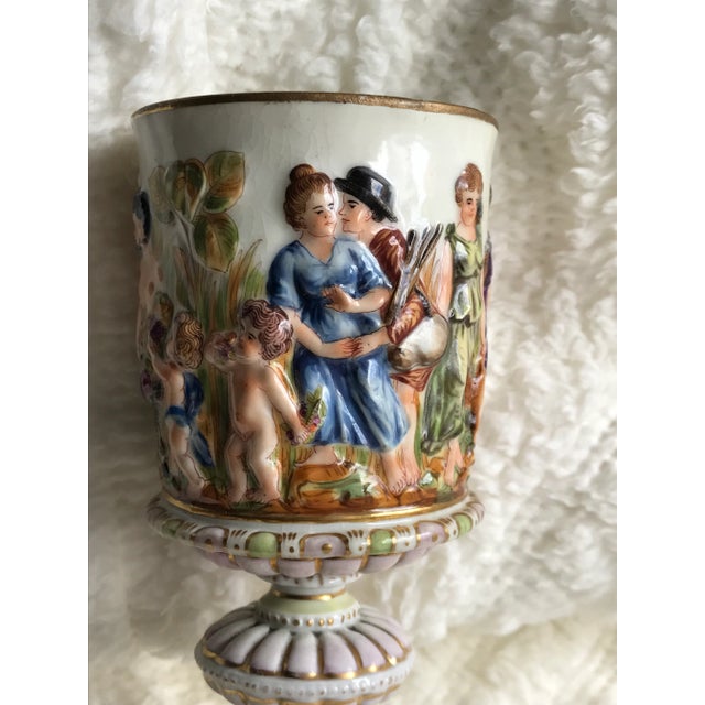 18th Century Capodimonte Raised Relief Porcelain Greek Mythological Chalice For Sale In Dallas - Image 6 of 13