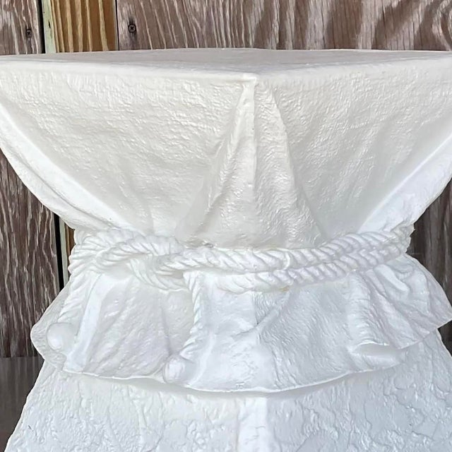 Off-white Vintage Boho Plaster Tie Low Stool After John Dickinson For Sale - Image 8 of 13