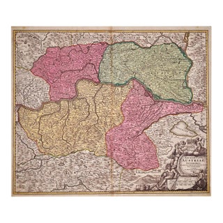 Austria Including Vienna and the Danube: Hand-Colored 18th Century Homann Map For Sale