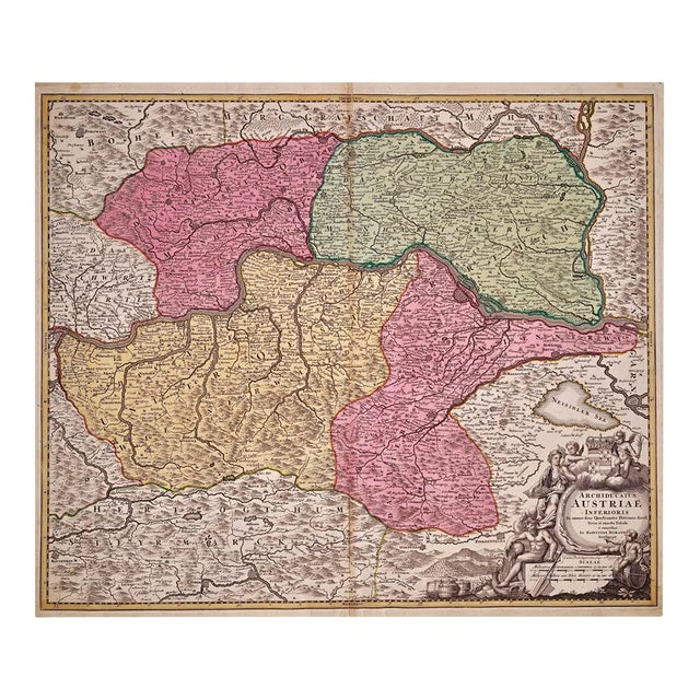 Austria Including Vienna and the Danube: Hand-Colored 18th Century Homann Map For Sale