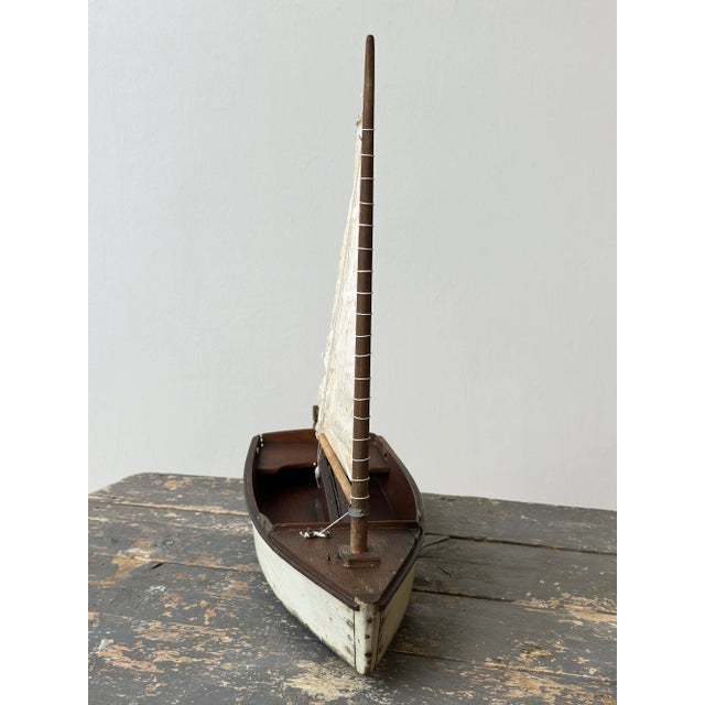 1920s Antique Folk Art Wood Pond Sail Boat, Circa 1920s For Sale - Image 5 of 18