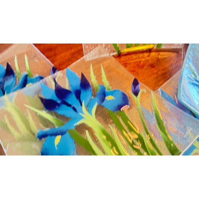 1970s 1970s Floral Iris Art Glass Dinner Plates, Signed Wm McGrath, 9 Piece For Sale - Image 5 of 14