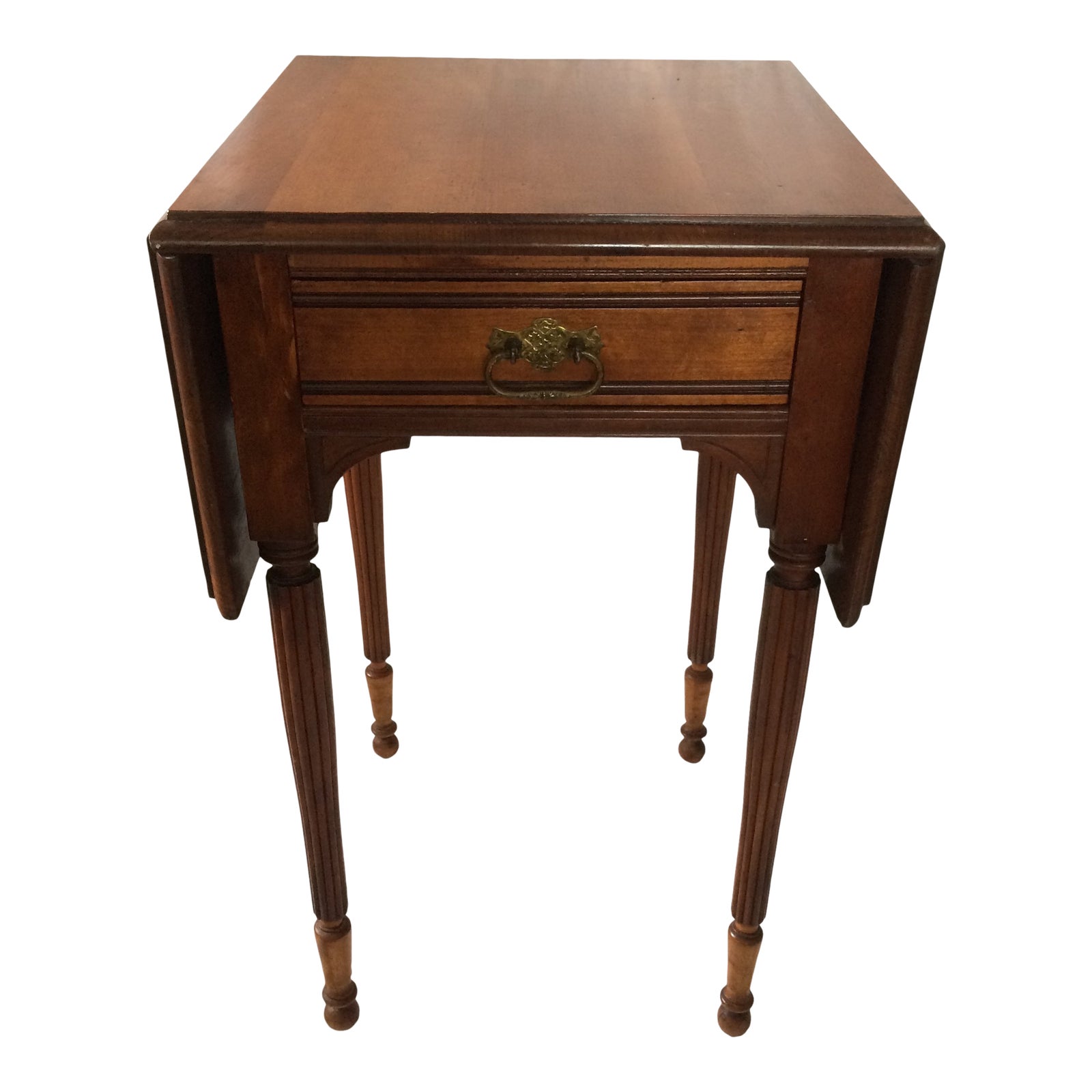 Antique Cherry Wood Drop Leaf Side Table With Drawer Chairish