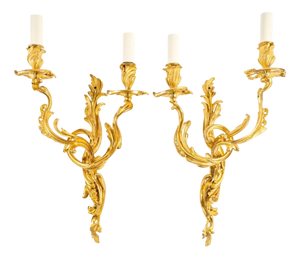 Gilt Bronze Two-Light Wall Sconces by Maison Bagues, 2018, Set of 2