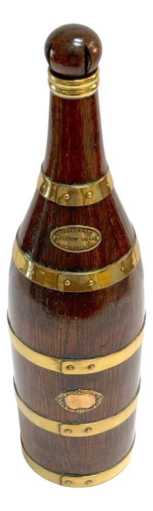 French Counes Derby Marquot Vichy Brass-Bound Walnut Bottle Form Box