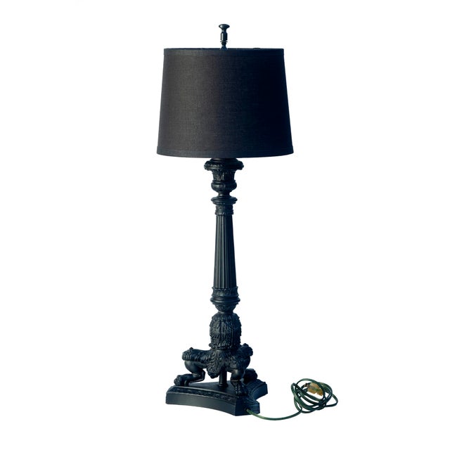 Late 20th Century Black Lacquered Metal Candlestick Desk Lamp on Tripod Base For Sale - Image 4 of 5