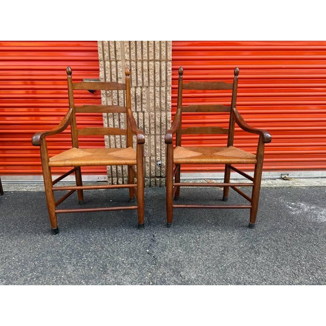 Set of 6 Shaker Style Walnut Rush Seat Ladder Back Dining Chairs For Sale In Washington DC - Image 6 of 18