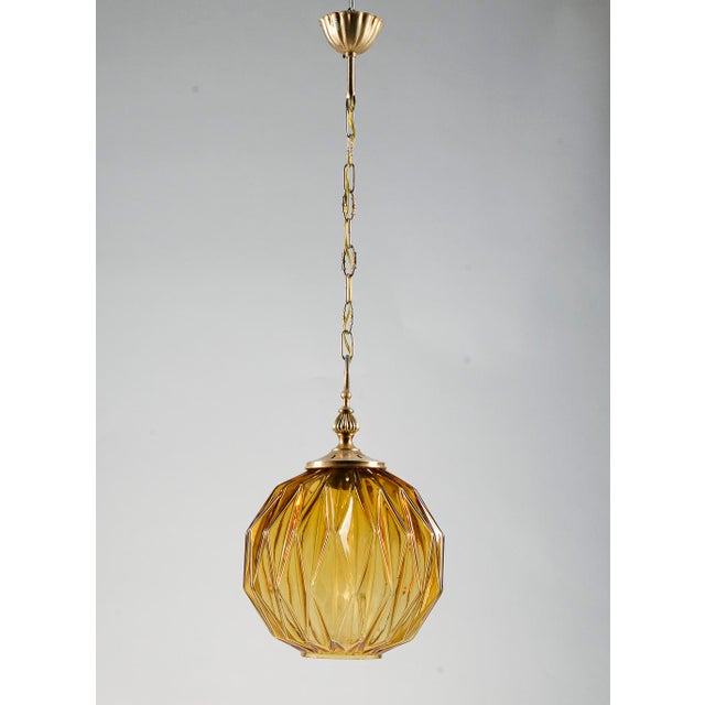 Chandelier in Faceted Amber Glass from Targetti Sankey, Italy, 1980 For Sale - Image 14 of 15