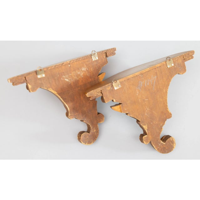 Gold Mid 20th Century Italian Giltwood & Gesso Wall Brackets Shelves - a Pair For Sale - Image 8 of 9