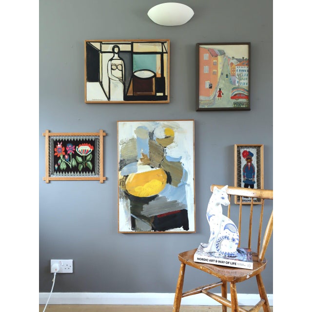 1957 Mid-Century Modern 'Figure in Constructed Room' Geometric Abstract Figurative Oil Painting by Swedish Artist Bertil Berntsson (1921-2002), Framed For Sale - Image 11 of 11