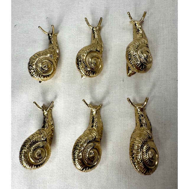 Vintage Figurative Snail Polished Solid Brass Cabinet Knobs, Set of 6 For Sale - Image 11 of 12