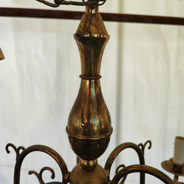 Brass-Plated Metal Chandelier with Arms, 1900s For Sale - Image 4 of 10