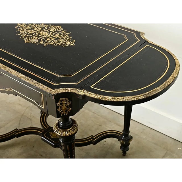 Wood French 19th Century Louis XVI Style Ebonized Drop Leaf Desk For Sale - Image 7 of 12