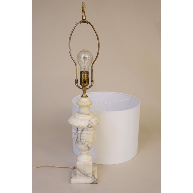 Neoclassical Urn Carved Grapes Leaves Carrara Marble Brass Table Lamp 1930's Italy For Sale - Image 13 of 13