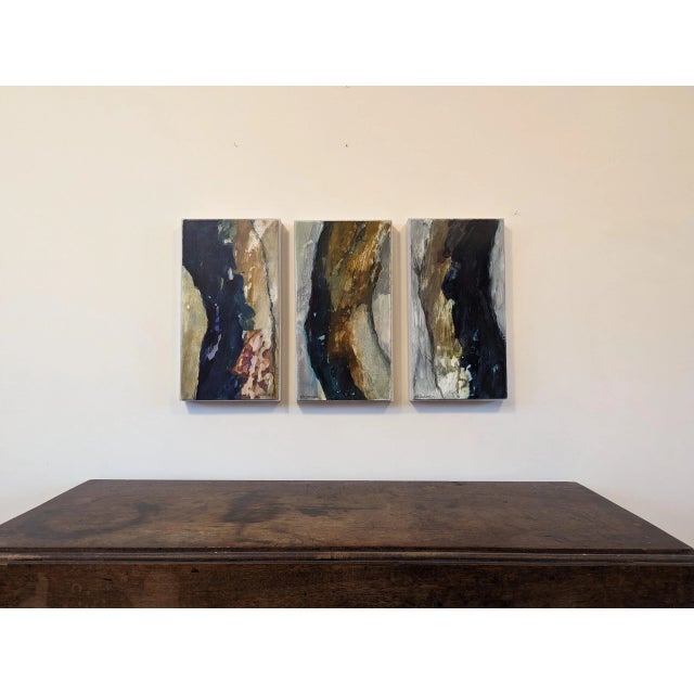 TRANSFERENCE Acrylic on Panel Size: 43 x 23 cm each (including frame) A captivating abstract triptych composition that...