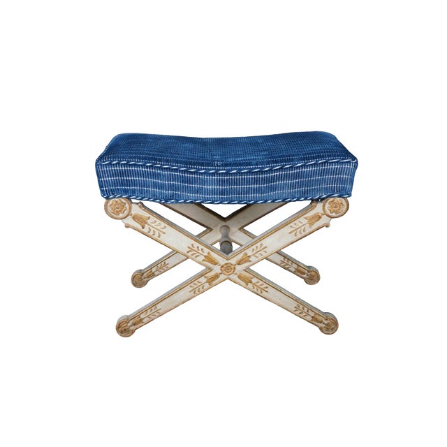 Neoclassical Vintage Italian Neoclassical X-Form Curule Bench Stool Ottoman Attributed to Baker Furniture For Sale - Image 3 of 18