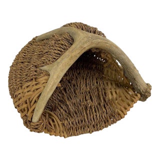 Native American Style Woven Basket with Deer Antler For Sale