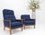 Pair of His & Hers Danish Mid-Century Modern Teak Frames New Wool Upholstery Lounge Chairs Refinished, MINT! Higher chair:...