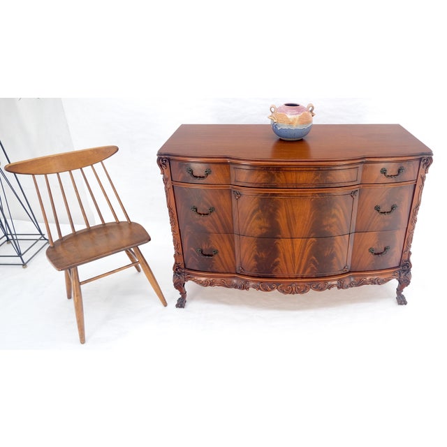 Flame Mahogany Bow Front Claw Feet 3 Drawers Dresser Chippindale Style MINT For Sale - Image 13 of 18