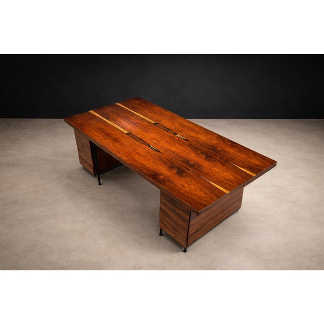 Brazilian Modern Six-Drawer Rosewood & Iron Desk by Geraldo De Barros, Brazil, 1950s For Sale - Image 9 of 15