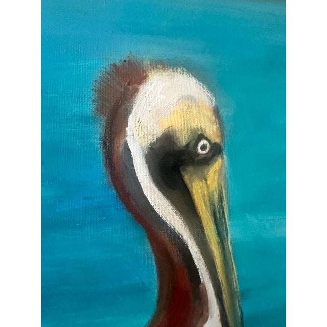 Mcm Coastal Pelican Oil Painting in turquoise, white and brown. Artist S.O'Gara signed on bottom. Perfect for a Coastal...