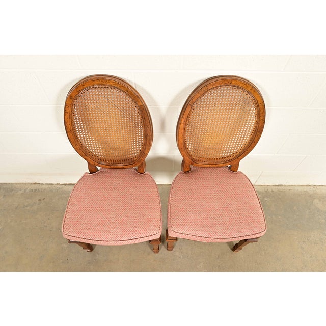 Drexel French Regency Louis XVI Carved Walnut Cane Back Side Chairs or Dining Chairs | Pair For Sale In South Bend - Image 6 of 15