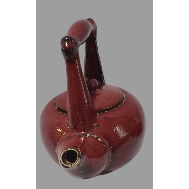Vintage Asian Red Glazed Earthenware Tea Pot & 2 Cups For Sale - Image 6 of 12