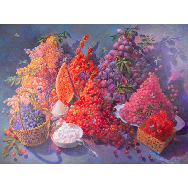 A 2004 acrylic on canvas still life painting by the French artist Alain Le Chatelier (born 1952). This highly detailed...