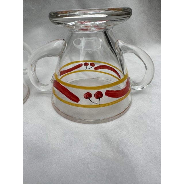 Red Vintage Hand Painted Yellow and Red Banded Cherries Footed Creamer & Sugar Set For Sale - Image 8 of 8