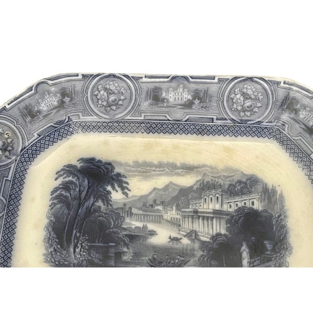 Victorian Antique Wedgwood Pearl Stoneware Platter “California” Scene, C. 1875 – Blue & White Transferware For Sale - Image 3 of 10
