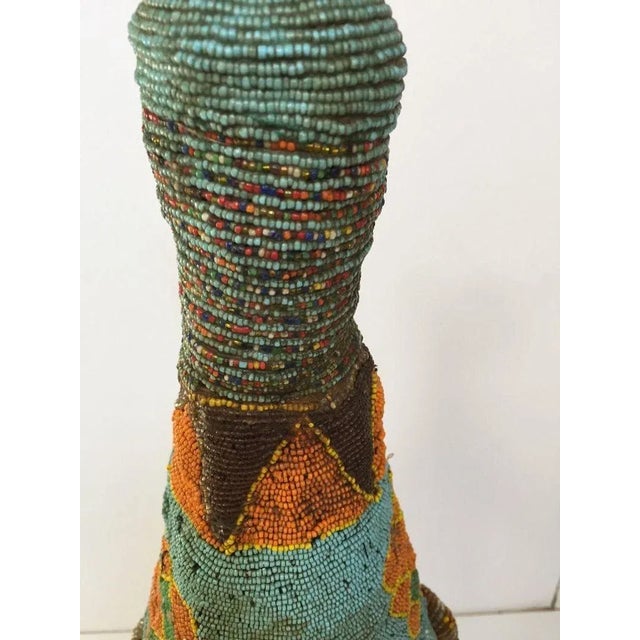 Yoruba Beaded Headdress Crown, Antique Art on Lucite Stand For Sale - Image 9 of 12