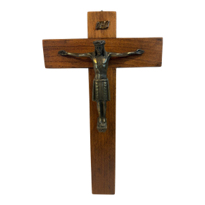 Vintage European Wood and Brass Crucifix