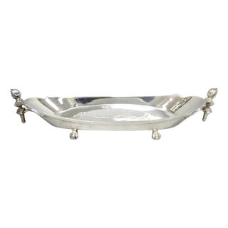 Antique French Renaissance Small Silver Plated Figural Twin Handle Trinket Dish For Sale