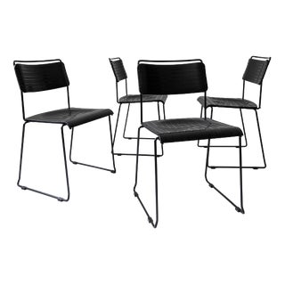 Vintage Dining Chairs in Black Metal and Plastic, 1980s, Set of 4 For Sale