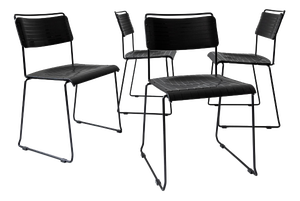 Vintage Dining Chairs in Black Metal and Plastic, 1980s, Set of 4