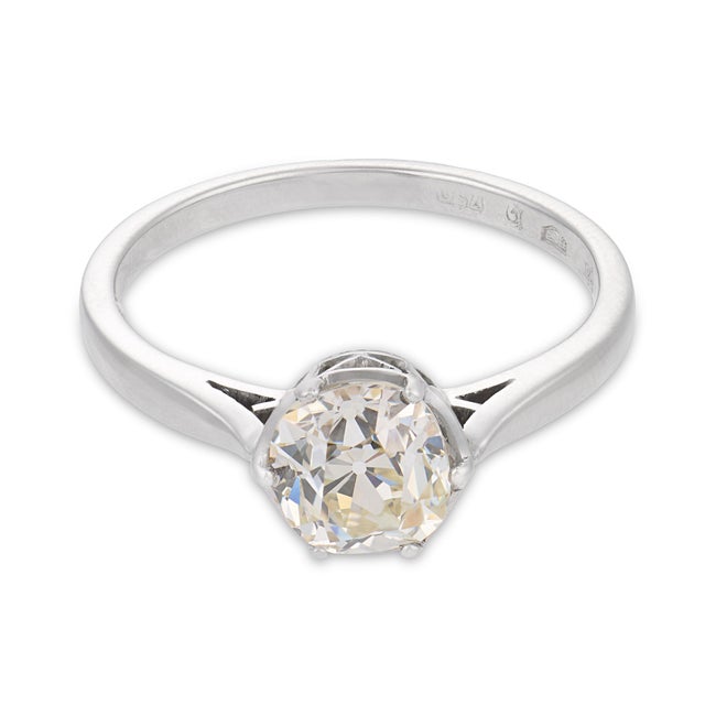 Art Deco 1930s Art Deco Gia 1.44 Carat Old Mine Cut Diamond 18k White Gold Engagement Ring, Size 7.5 For Sale - Image 3 of 8