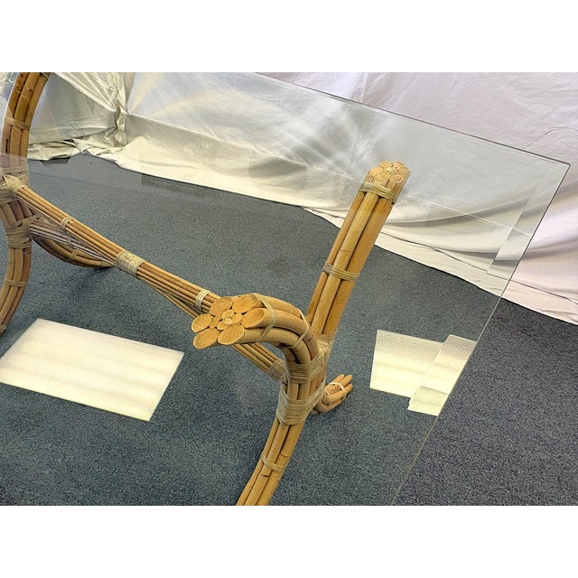 Mid Century McGuire Style Bamboo With Rawhide Wrap and Glass Top Dining Table For Sale - Image 15 of 16