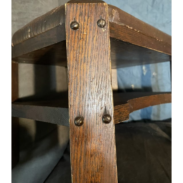Antique Arts and Crafts Wood & Leather Footstool, Signed For Sale - Image 12 of 14